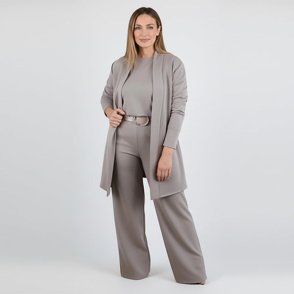 Elegantes 3-teiliges Set mit langem Cardigan, Oberteil und Hose