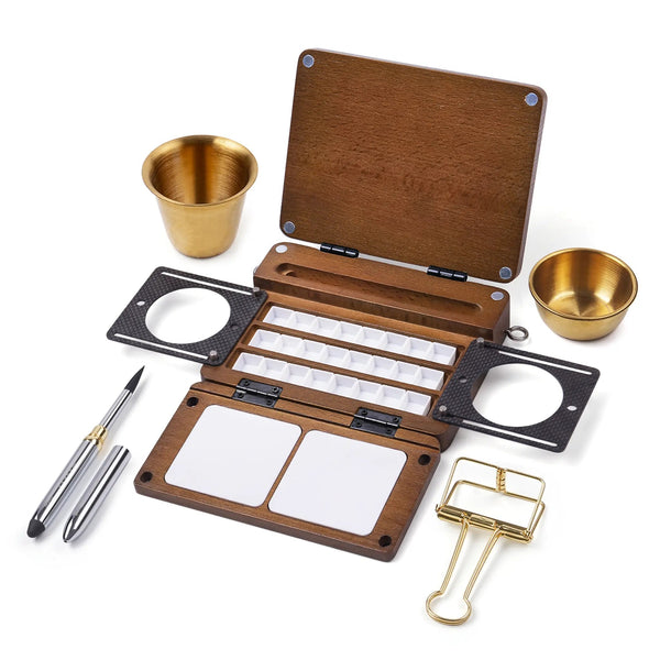 Tragbares Aquarellpaletten-Set mit 24 Näpfchen und Reisepinsel