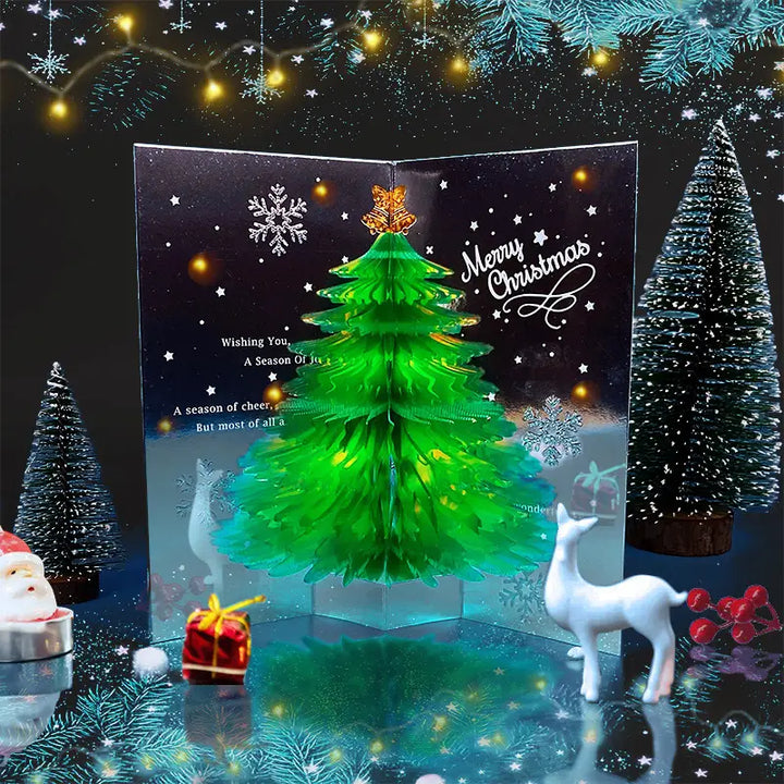 3D-Weihnachtskarte mit funkelndem Tannenbaum