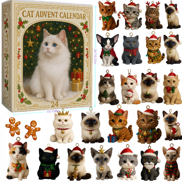 Katzen-Adventskalender mit handbemalten Figuren