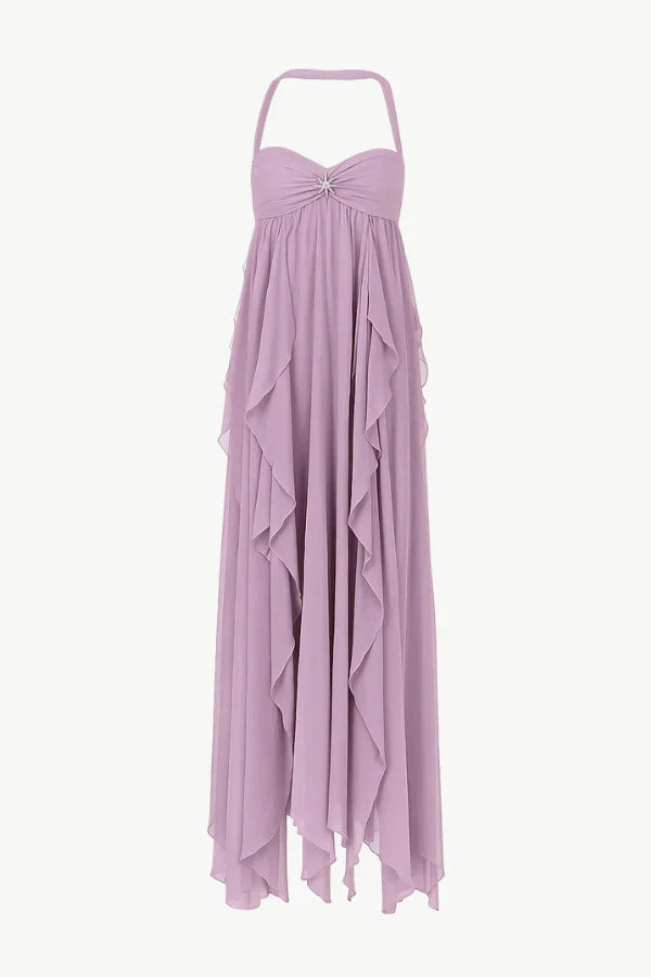 Ariel Chiffon-Maxikleid offener Rücken
