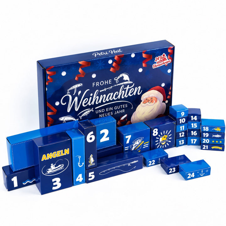 Adventskalender für Angler mit 24 nummerierten Türchen