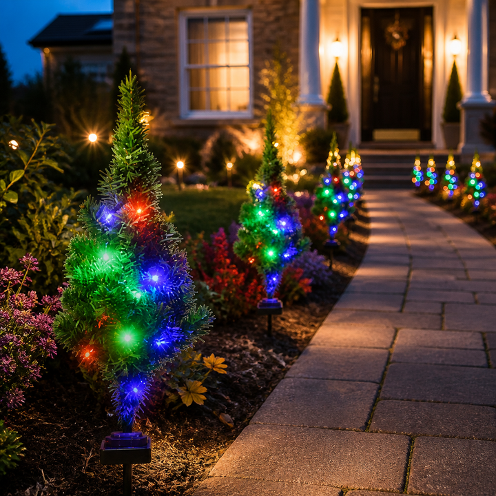 Solar-Stecklicht in Form eines Weihnachtsbaums mit bunten LEDs