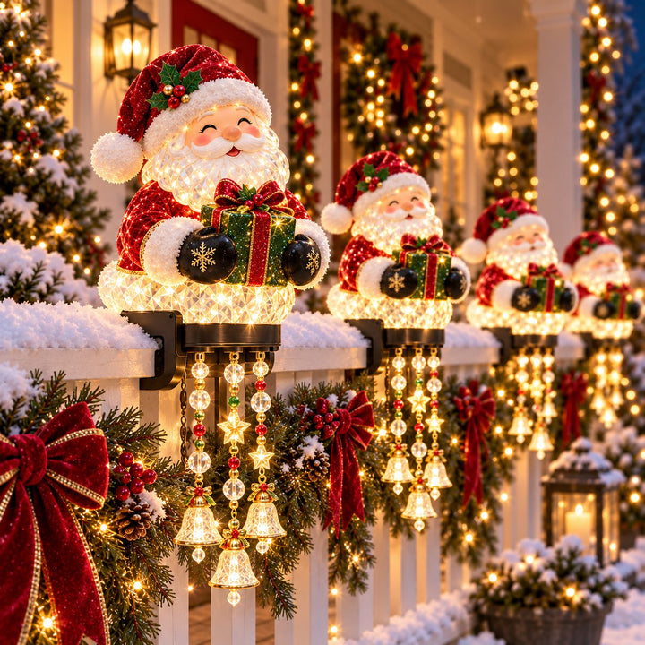 Beleuchtete Weihnachtsfigur mit Ornamenten für das Geländer