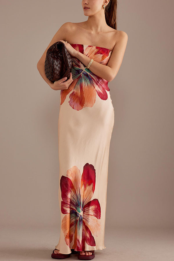 Laura| Satin Bandeau Maxikleid