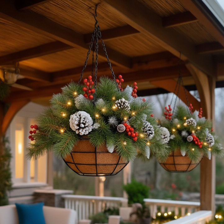 Künstlicher Weihnachts-Hängekorb mit LED-Beleuchtung