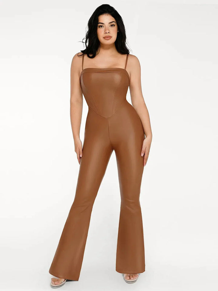 Damen Jumpsuit Kunstleder Korsett-Mieder