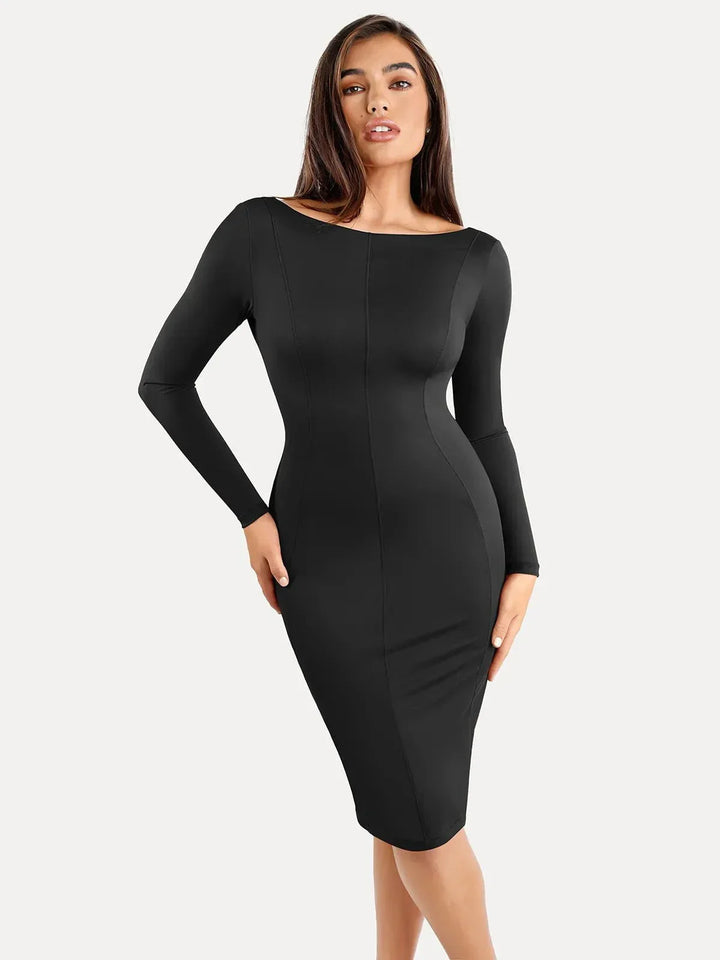 Damen Langarm-Midikleid Nylon rückenfrei